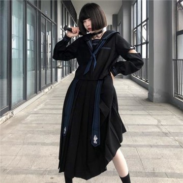 【木子醬JK】原創嗜糖JK制服日系水手服暗黑不良長裙套裝春秋新款