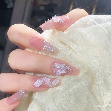 秋冬腮紅顯白美甲穿戴甲可拆卸純慾風氣質美甲假指甲貼片長款成品 DFZW