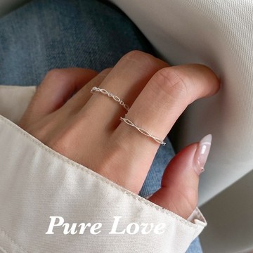 Pure Love樂芙 /正韓 銀飾【S925純銀】R0858簡約通體純銀花邊交錯開口可調式戒指 / 三款
