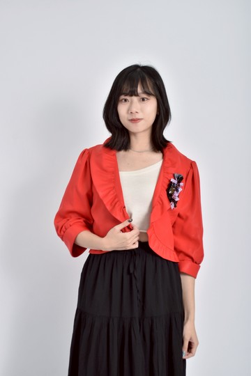 (M) meei jiang修身短版長袖紅色罩衫