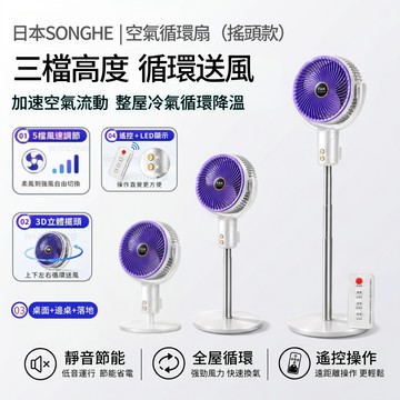 家用臺立循環電風扇 免運【免費試用30天💥保固二年】日本松禾3D搖頭循環風扇 風扇 電風扇 循環風扇 搖頭風扇 自動搖頭