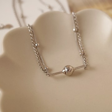 [全純銀.項鍊]  平衡球 雙層項鍊 純銀項鍊【UME】鎖骨鍊/頸鍊/短項鍊/S925純銀項鍊