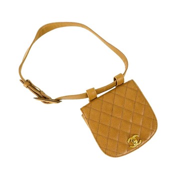 香奈兒 荔枝紋牛皮 側背包 棕色 身體包 - 01370