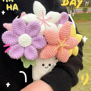 🔥新款🔥diy手工鈎織手捧花玩偶 毛線編織材料包 婚禮花束永生花 送禮物 diy毛線針織 手作材料包 鉤織毛線