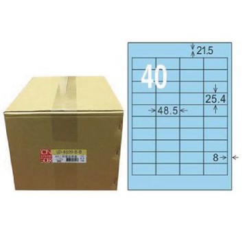 【龍德】LONGDER 三用電腦標籤 A4 40格 25.4*48.5mm淺藍1000張/箱 LD-8109-B-B(適用雷射、噴墨、影印)