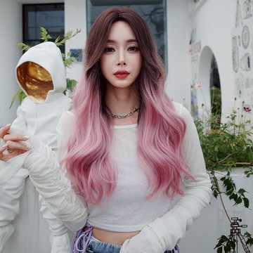 [台灣出貨附發票] 桃紫漸變 整頂假髮 假髮 假髮女 wig 假发 長捲假髮 大波浪假髮 中分假髮 假頭髮 長假髮