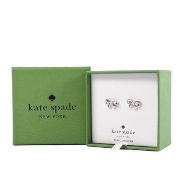 KATE SPADE 晶鑽蝴蝶結針式耳環禮盒-銀色