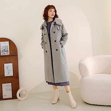 OB嚴選-可拆式毛呢領片鋪棉長版外套