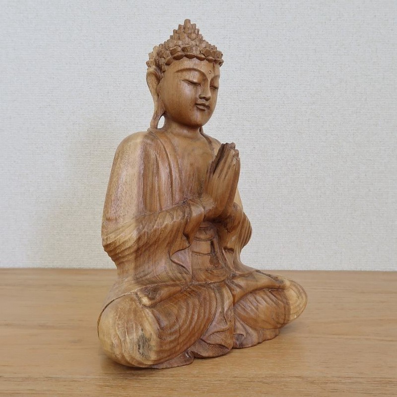 楽天市場】ブッダの木彫り 立像 合掌 60cm スワール無垢材 木製