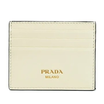 PRADA 1MC025 經典燙金LOGO簡約隨身卡夾.米白