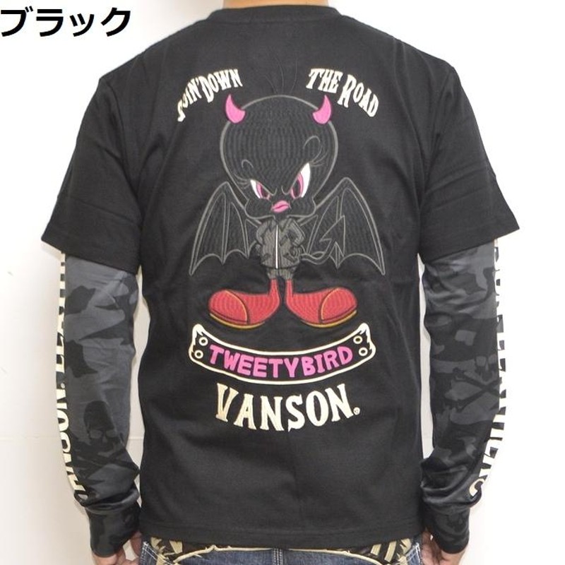 バンソン VANSON ルーニーテューンズ LTV-2117 天竺 フェイク長袖Ｔシャツ ロンＴ トゥイーティー バイク バイカー トップス メンズ  | LINEブランドカタログ