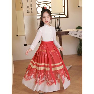 女童漢服古風超仙兒童馬面裙套裝明制小女孩半身裙中國風國學服春