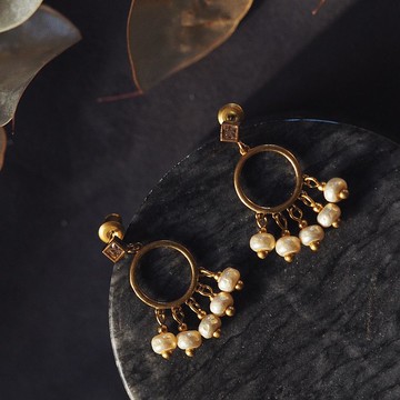 簡約鋯石圓圈小流蘇 珍珠