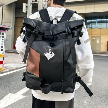 台灣現貨 捲口日系防潑水個性後背包《兩款可選》 男女通用 電腦包 雙肩包 男生後背包 女生後背包 筆電包 休閒後背包