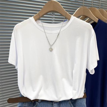 歐貨大版正肩t恤女純棉夏季新款短袖圓領薄款大體恤寬松純色簡約