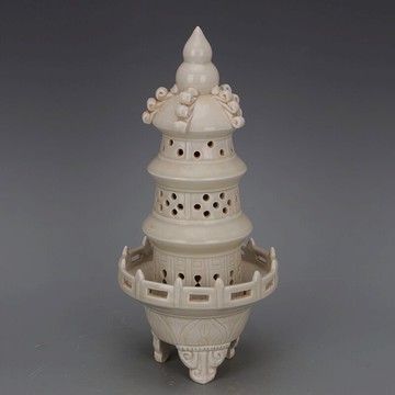 宋 定窯白釉鏤空寶塔香爐熏爐 仿古出土老貨瓷器古玩裝飾收藏擺件