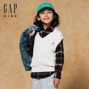 【GAP】兒童寬鬆麻花針織背心-象牙白(735956)