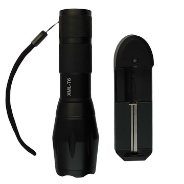 LifeShopping 18650 T6隨身手電筒 包含充電器 電池架  1組