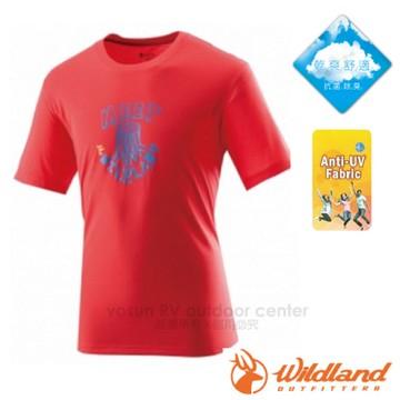 【荒野 WildLand】男款 仿棉印花圓領短袖排汗衣 / 0A21610 紅