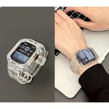 冰川限定 一體透明錶帶 適用於Apple Watch 4 5 6 7 8 9代 運動錶帶 蘋果手錶 41MM 45MM