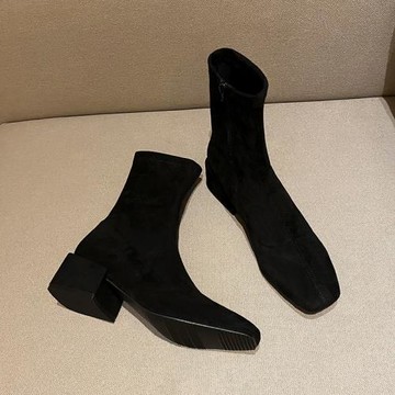 婭館  彈力靴女短靴春秋馬丁靴女2025新款瘦瘦靴高跟粗跟中筒襪靴