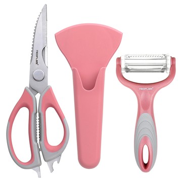 NEOFLAM 台灣原廠公司貨 廚房料理剪刀 + 削皮刀3件組  剪刀 + 削皮刀 + 刀鞘  丹麥粉  1組