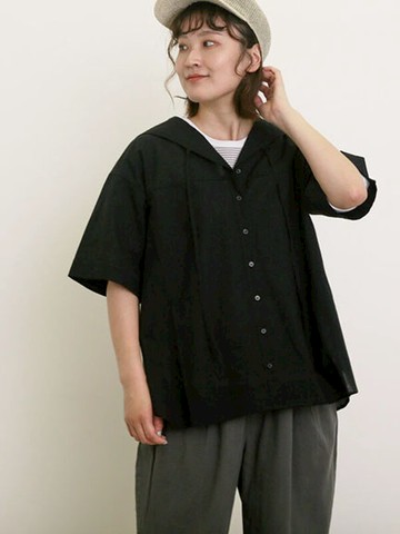 水手服風格綁帶領結短袖排釦襯衫(0F000936710) - Samansa Mos2