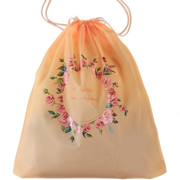 PS MALL 印花整理抽繩收納袋(L 37*41cm) 拉繩束口袋 3入(顏色隨機出貨)