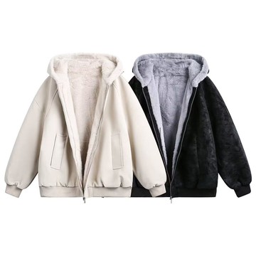 時尚潮流毛茸茸保暖外套男秋冬新款高級感素色氣質上衣男