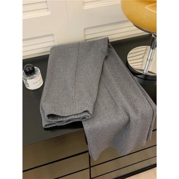 灰色針織褲女秋冬羊毛闊腿褲小個子休閑直筒褲高腰褲子羊絨奶奶褲