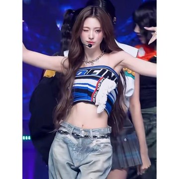 安娜anna田中杏奈同款辣妹裹胸字母印花毛邊設計感小眾甜辣背心女