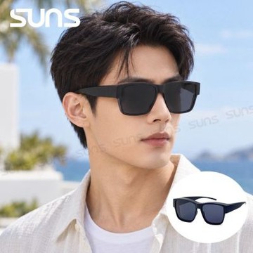【SUNS】時尚大框偏光墨鏡/套鏡 霧黑框 包覆式太陽眼鏡 抗藍光+抗UV400/可套鏡/防眩光/遮陽