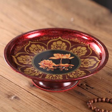 供盤果盤合金蓮花供果盤供碟招財水果盤擺件佛堂供具中式客廳擺件