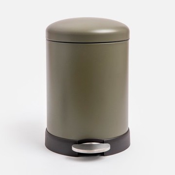 奧可利緩降踏式霧面金屬垃圾桶7L 圓形灰綠色