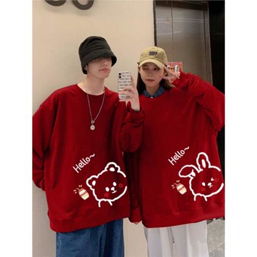 roora情侶裝秋冬新款過年紅色衛衣重磅純棉厚實寬松本命年情侶裝