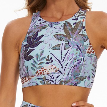 SILVERWIND熱帶雨林印花健身上衣女運動跑步透氣綁帶露背瑜伽美背
