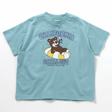 日本 BREEZE - 美式風格印花短袖上衣-泳圈熊熊-水藍