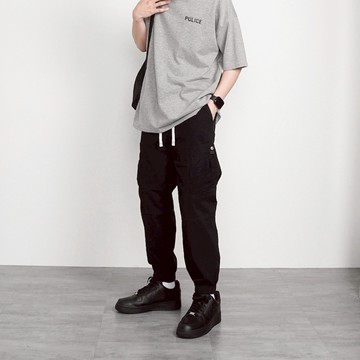 【AMERO】男女款 側袋 縮口長褲 鬆緊褲頭 情侶裝