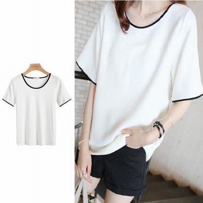 Tシャツ オシャレ カットソー おしゃれ 無地 半袖tシャツ 韓国風 カジュアル レディーストップス 夏 薄手 黒 ゆったり シンプル 白 通販 Lineポイント最大get Lineショッピング