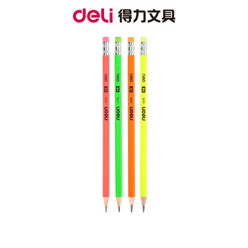 【Deli得力】 三角皮頭螢光色筆桿HB鉛筆-12支(U51600) ｜鉛筆 考試筆 書寫鉛筆