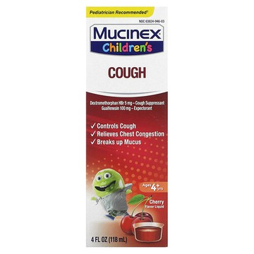 Mucinex, 兒童，咳嗽，4 歲以上，櫻桃味，4 液量盎司（118 毫升）