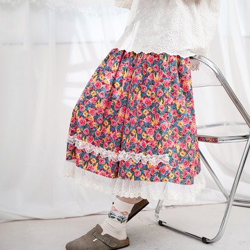 印花蕾絲花邊拼接裙子155901