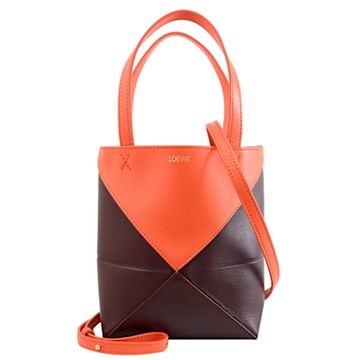 LOEWE Puzzle Fold mini 經典LOGO幾何拼接手提斜背兩用包/紙袋包(酒紅)