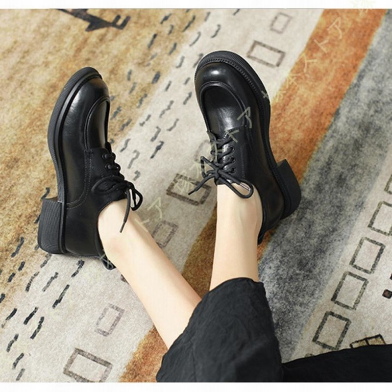 マーチンシューズ 本革 レースアップ おじ靴 レディース 黒 紐靴 履き