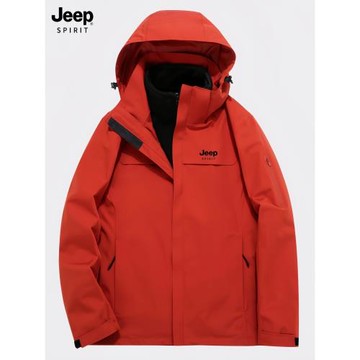 JEEP吉普戶外朱雀紅沖鋒衣男女三合一可拆卸2024秋冬季新款外套潮
