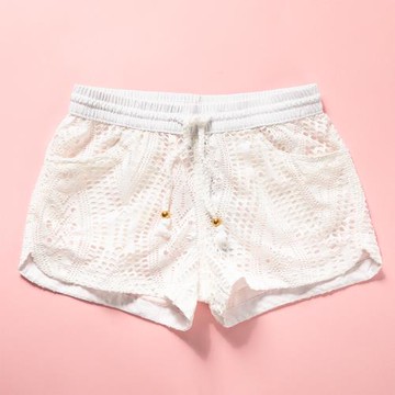 沙灘褲女美麗可下水蕾絲鏤空海邊度假旅游泡溫泉速干彈力女裝短褲