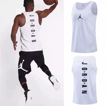 AJ籃球背心男子飛人運動健身訓練速干透氣坎肩T恤無袖馬甲短袖潮