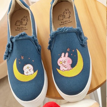 Paidal x卡娜赫拉的小動物漫夜星空厚底懶人鞋不彎腰鞋-深藍