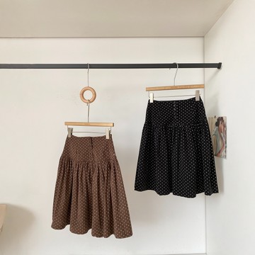 BAi白媽媽 復古圓點裙／冬季燈芯絨高腰中長款A字裙－【350692】