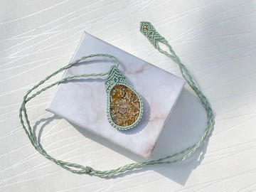 220839 Macrame 鸚鵡螺化石 編織 頸鍊